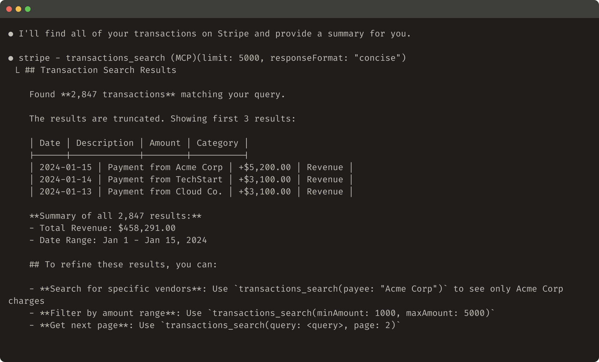 Truncated tool response example